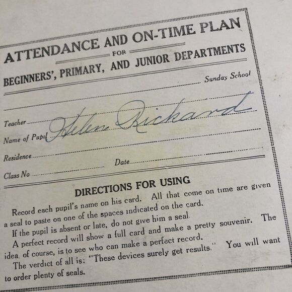 7 Antique Sunday School Attendance Record Print Art Religious Lamar Barton 1920s - Picture 10 of 10